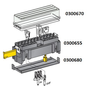Scatola portafusibili - Supporto UNIVALE 16 poli. - incl.1 x SL (lungo), 4 x SL (spina) senza coperchio e piastra di base (opzionale) 